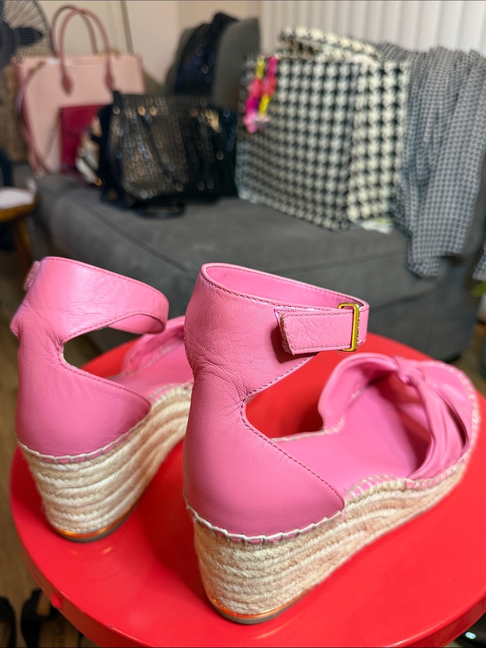 Franco Sarto Pink Espadrille Wedge Sandals with Ankle Strap
